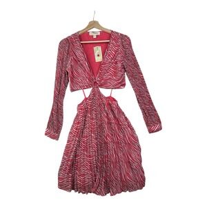 Michael Kors Zebra Print‎ Georgette Cutout Crinkle Long Sleeve Dress size